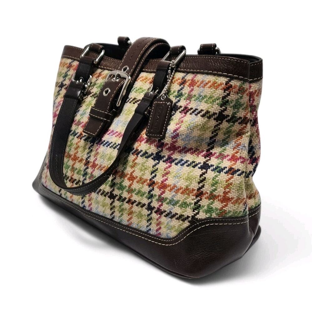 Coach Bag Hampton Tattersall Houndstooth Plaid Woven Shoulder Large Multicolor - Picture 2 of 11